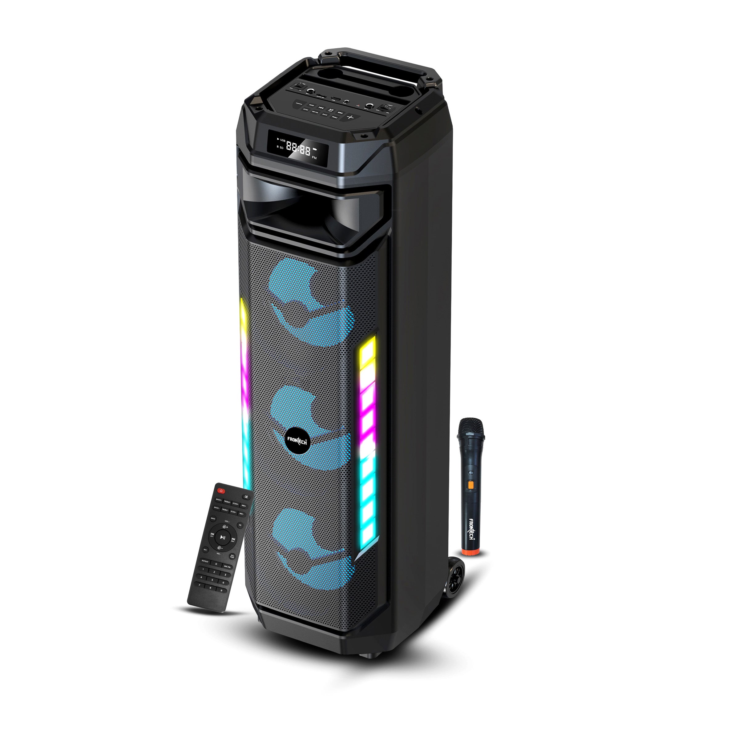 Frontech Smash PRO-20P 90W Trolley Speaker | Karaoke with Wireless Mic | TWS | RGB Lights | BT 5.0 | USB/TF/AUX/FM | 6000mAh Battery | Dual Mic Ports | Recording (SW-0020P). Frontech Smash PRO-20P 90W Trolley Speaker | Karaoke with Wireless Mic | TWS | RGB Lights | BT 5.0 | USB/TF/AUX/FM | 6000mAh Battery | Dual Mic Ports | Recording (SW-0020P).